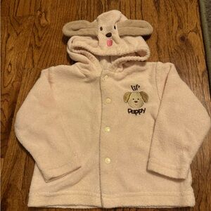 Vintage Adorable Cream Puppy Dog Hooded Button Down Top Size 3-6 Months